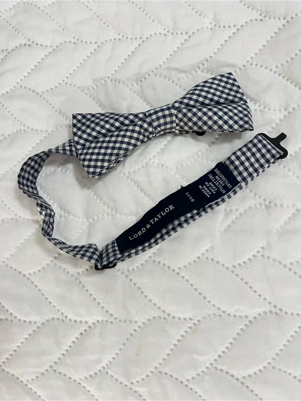 Lord & Taylor Boys Navy Blue Gingham Pre-Tied Adjustable Bow Tie